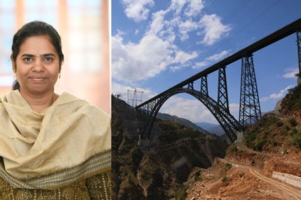 Image of Madhavi Latha and the Chenab bridge